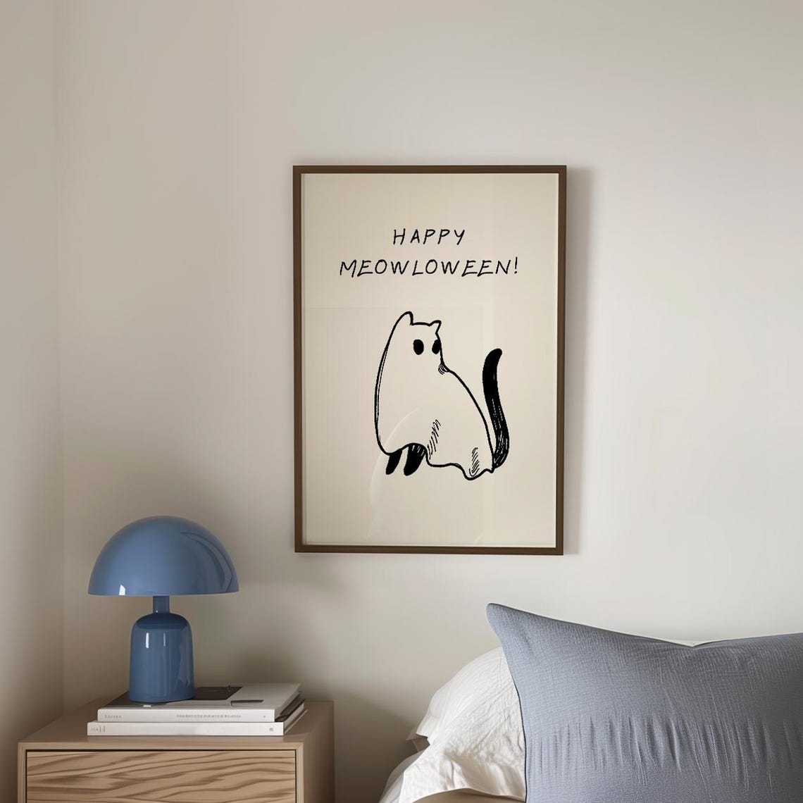 Happy Meowloween Ghost Cat Ink Sketch Cute Minimalist Halloween Poster - Image 5