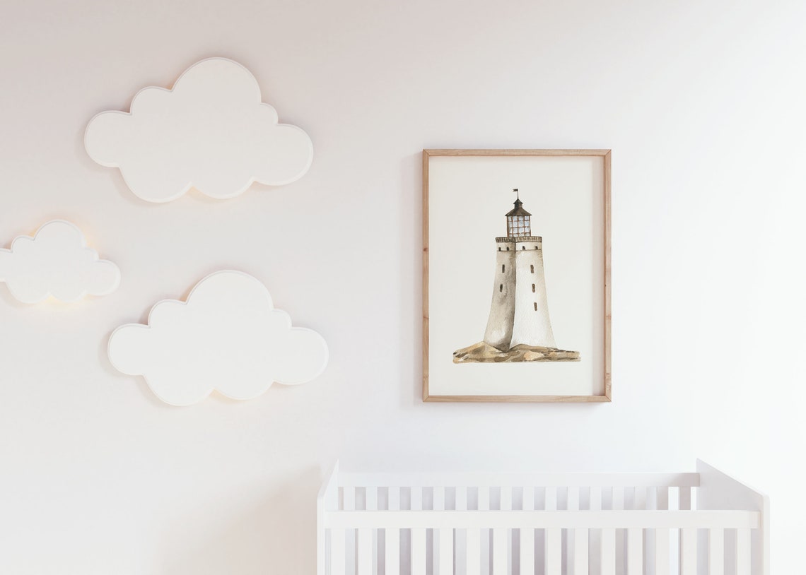 White Lighthouse Minimal Watercolor Nautical Coastal Decor Poster - Image 5