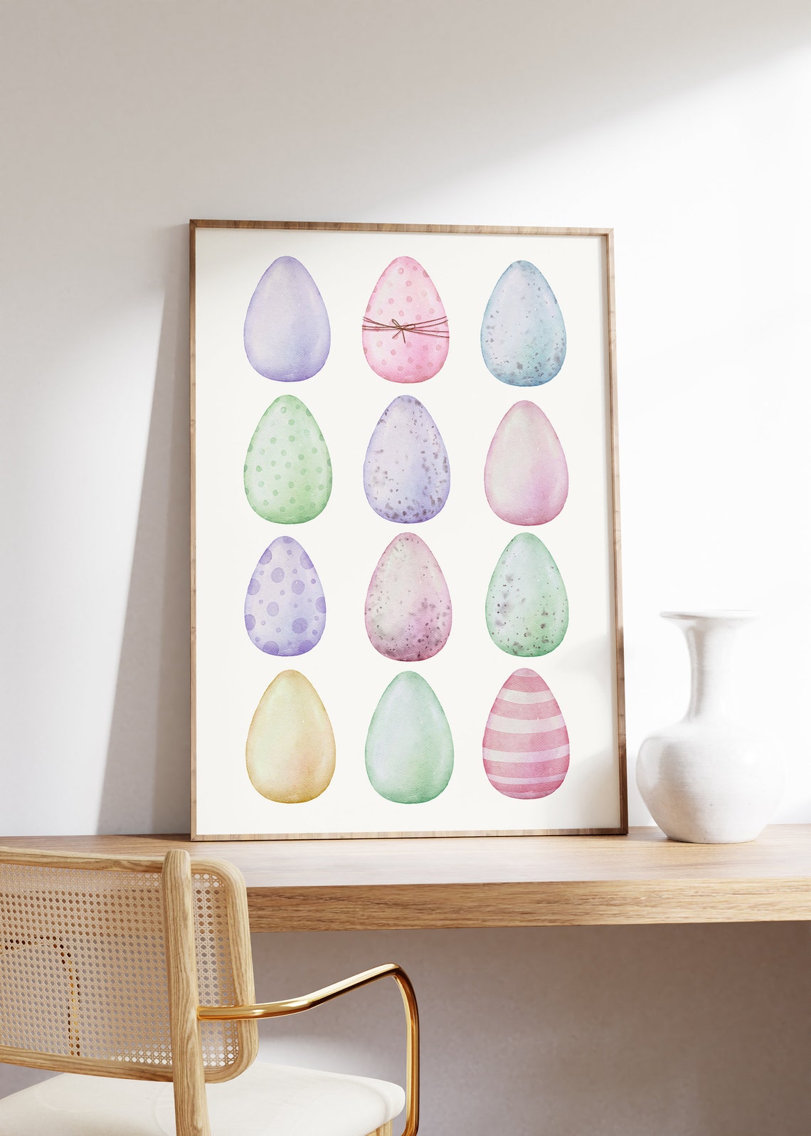 Twelve Pastel Watercolor Easter Eggs Neat Grid Springtime Poster - Image 4