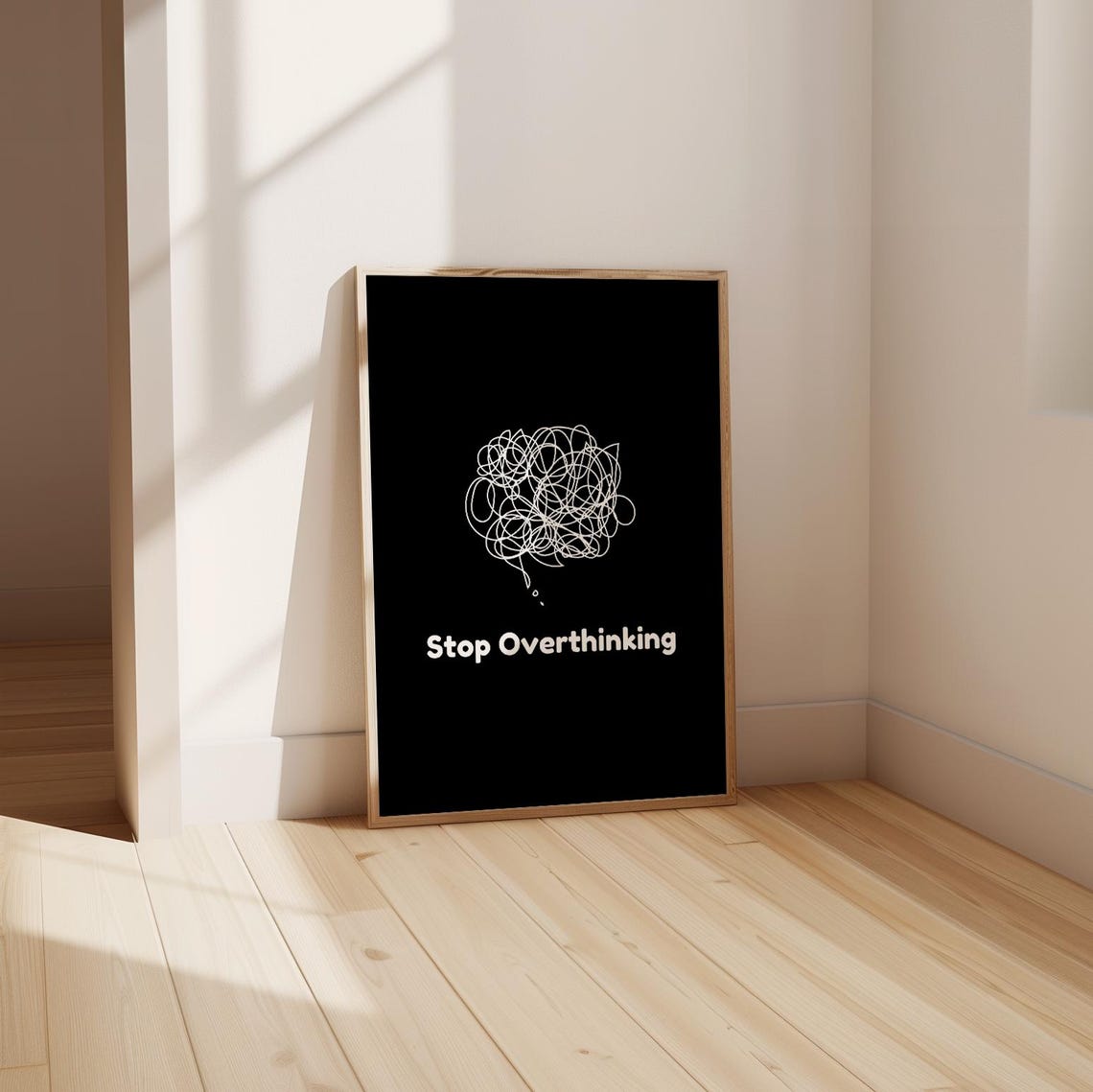 Stop Overthinking Messy Mind Scribble Mental Health Quote Poster - Image 4