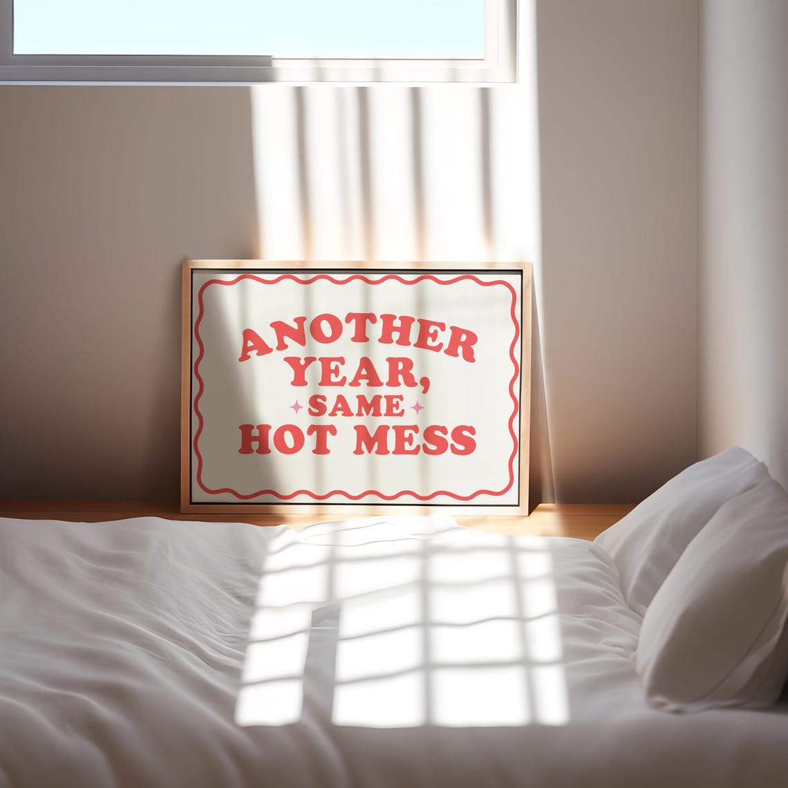 Another Year Same Hot Mess Red Retro New Year Funny Quote Poster - Image 2