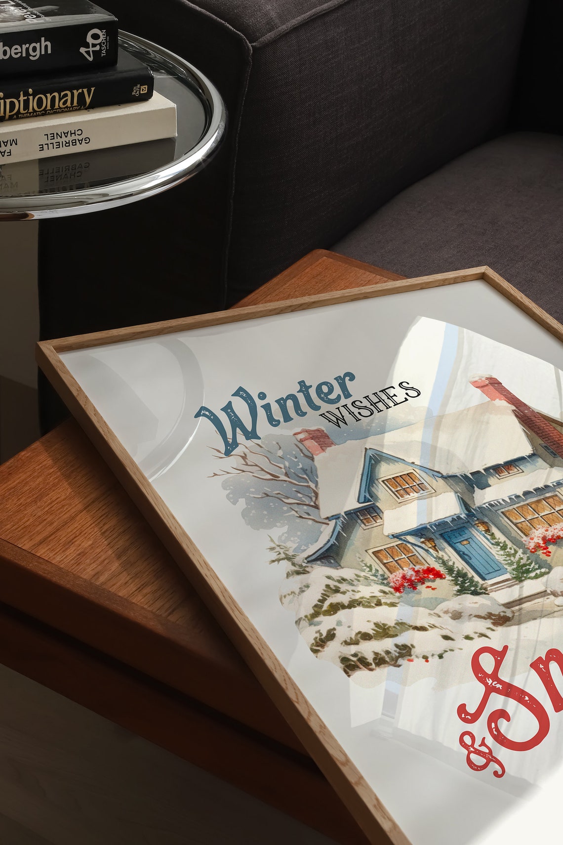 Winter Wishes and Snowflake Kisses Snowy Cottage Christmas Poster - Image 5