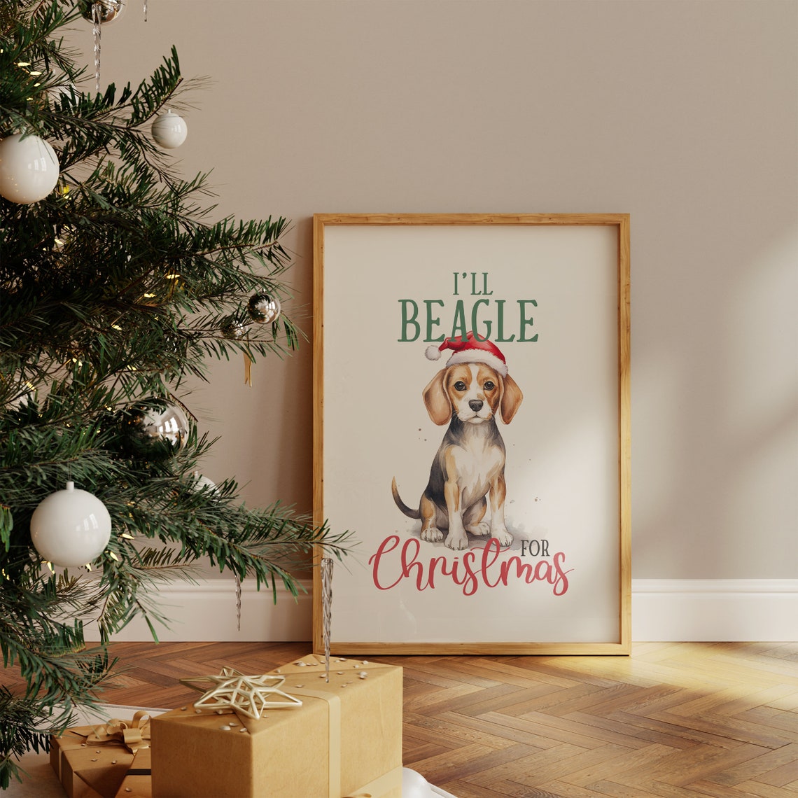 I'll Beagle For Christmas Beagle Puppy In Santa Hat Dog Poster - Image 4