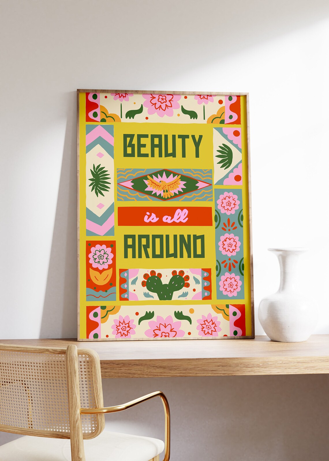 Beauty Is All Around Colorful Mexican Folk Art Positive Quote Poster - Image 5