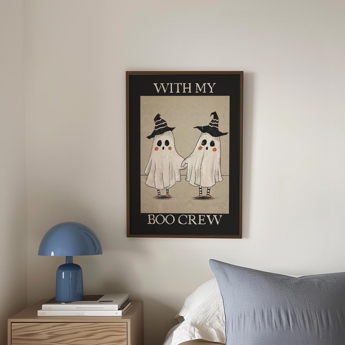 With My Boo Crew Two Ghosts in Witch Hats Cute Vintage Halloween Poster - Image 3