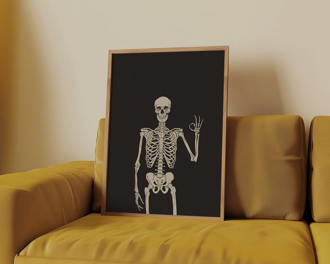 Okie Dokie Skeleton Giving OK Hand Gesture Funny Halloween Poster - Image 4