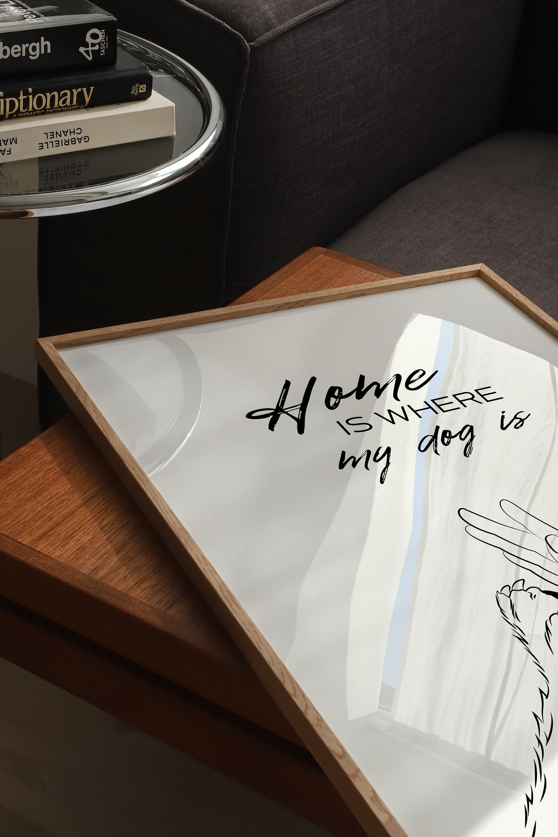 Home Is Where My Dog Is Sweet Hand And Paw Line Art Quote Poster - Image 4