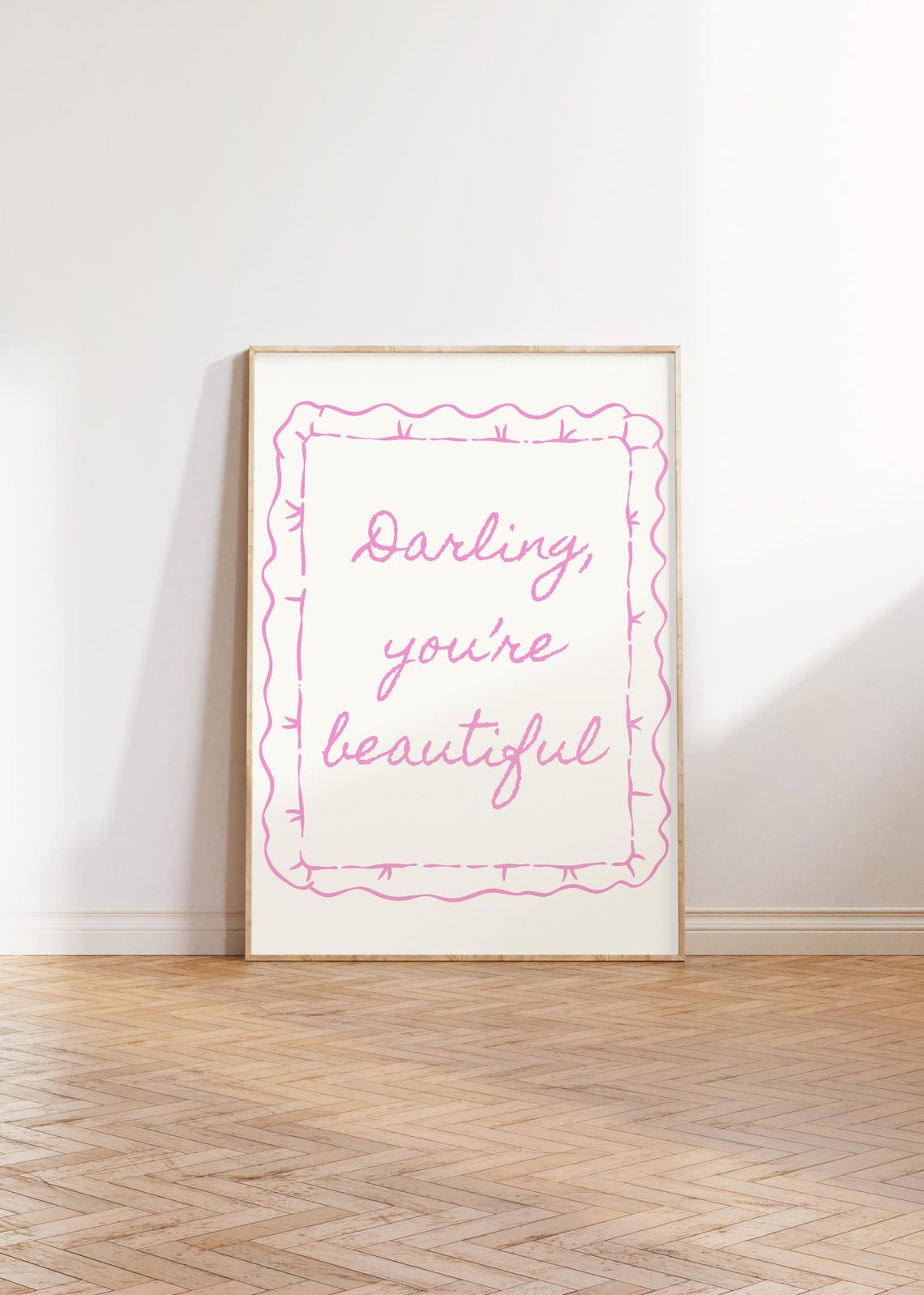 Darling You're Beautiful Pink Wavy Frame Script Daily Reminder Poster - Image 4