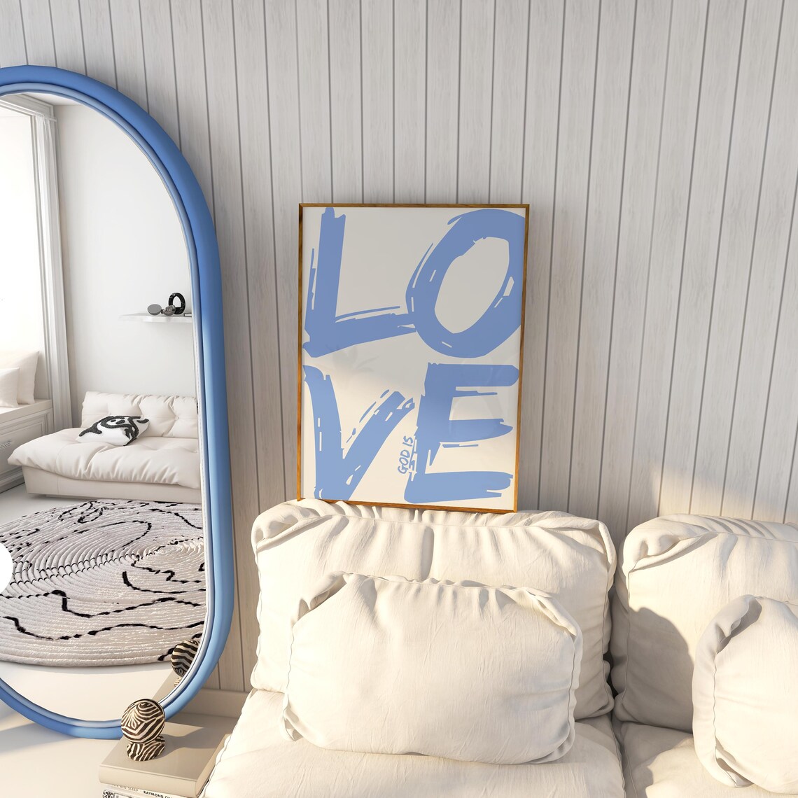 God Is Love Periwinkle Blue Brushstroke Lettering Christian Wall Poster - Image 3