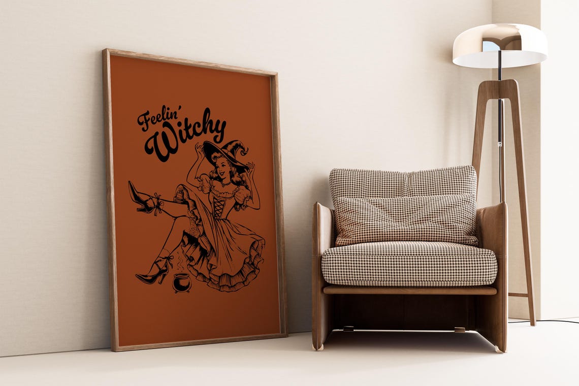 Feelin Witchy Retro Pin Up Witch Burnt Orange Halloween Poster - Image 5