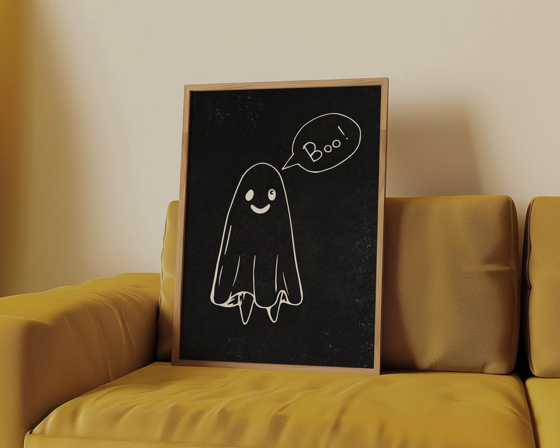 Boo Ghost Chalk Style Drawing on Black Textured Halloween Night Poster - Image 4