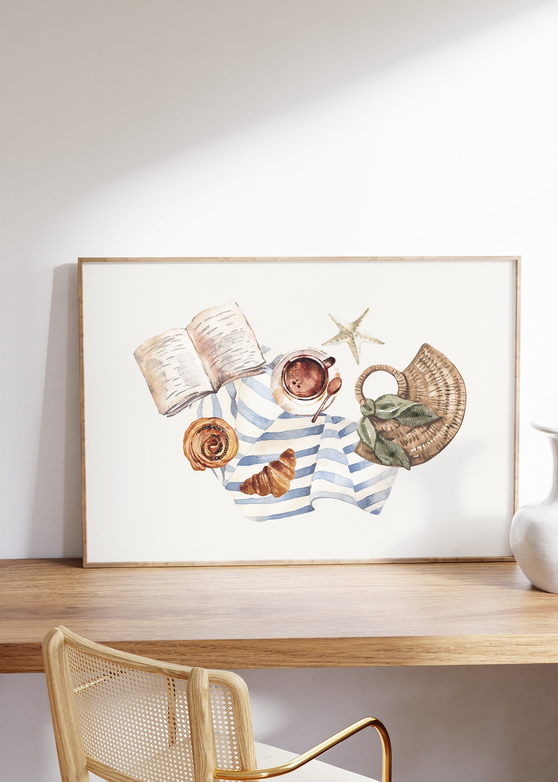 Beach Coffee Picnic Watercolor Coastal Summer Kitchen Poster - Image 5