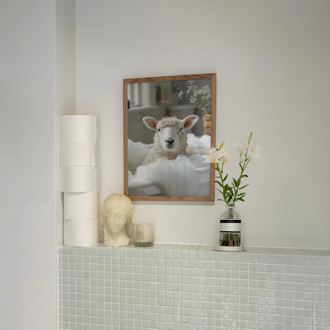 Fluffy Sheep in a Bubble Bath Funny Animal Photography Poster - Image 4