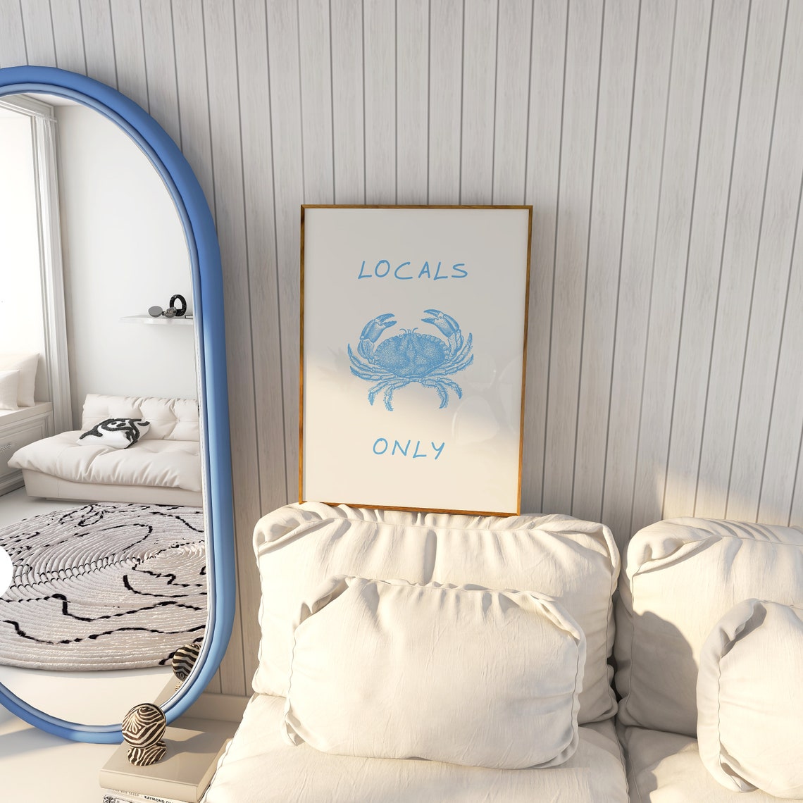 Blue Crab Locals Only Coastal Poster with Vintage Illustration - Image 4