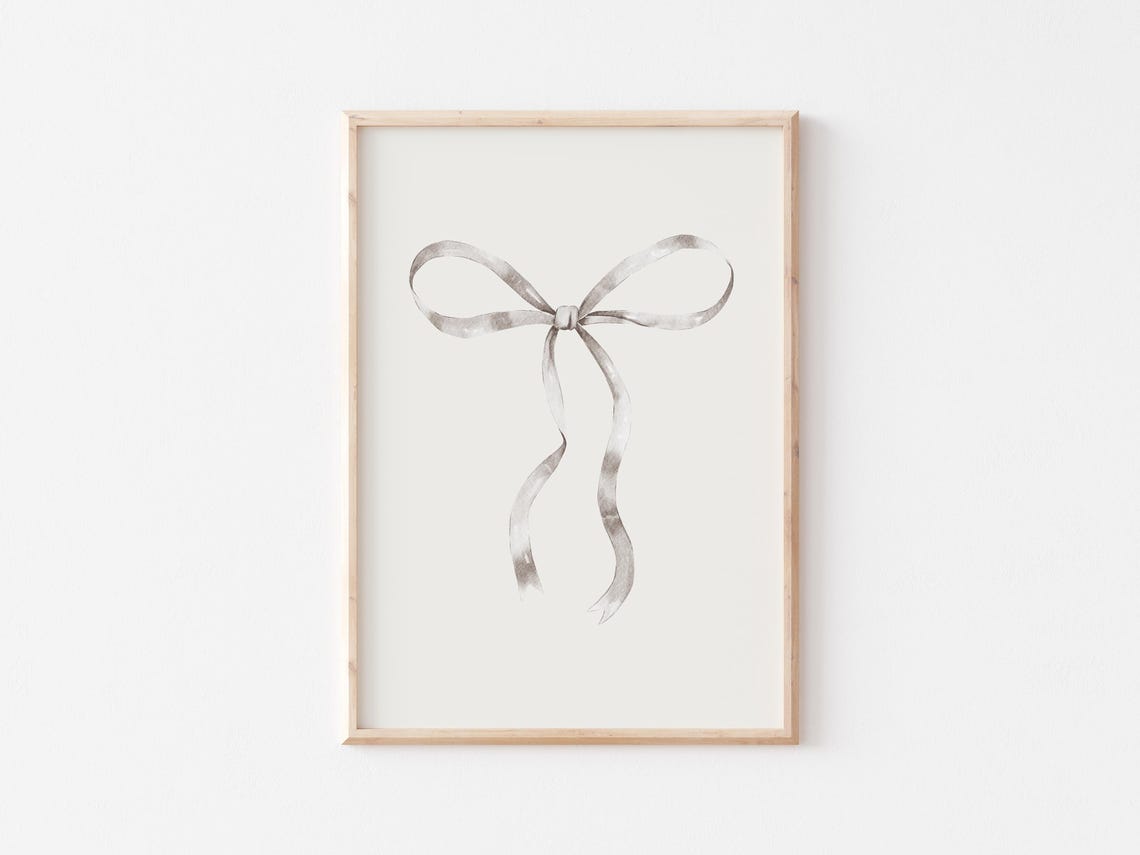 Grey Ribbon Watercolor Bow Coquette Balletcore Room Decor Poster - Image 5