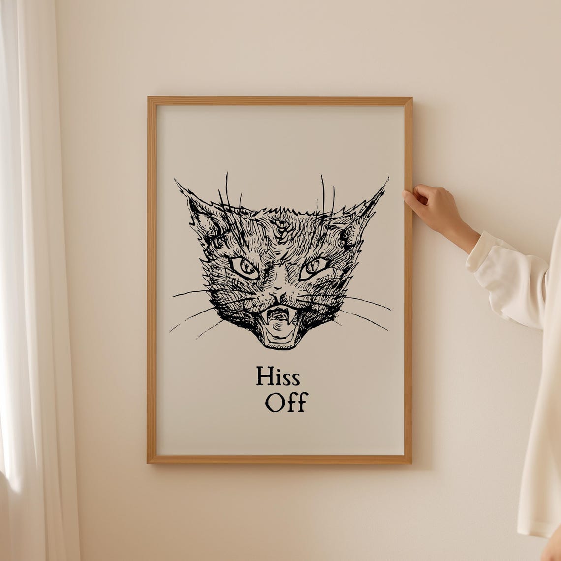 Hiss Off Grumpy Black Cat Engraving Style Spooky Halloween Poster - Image 5