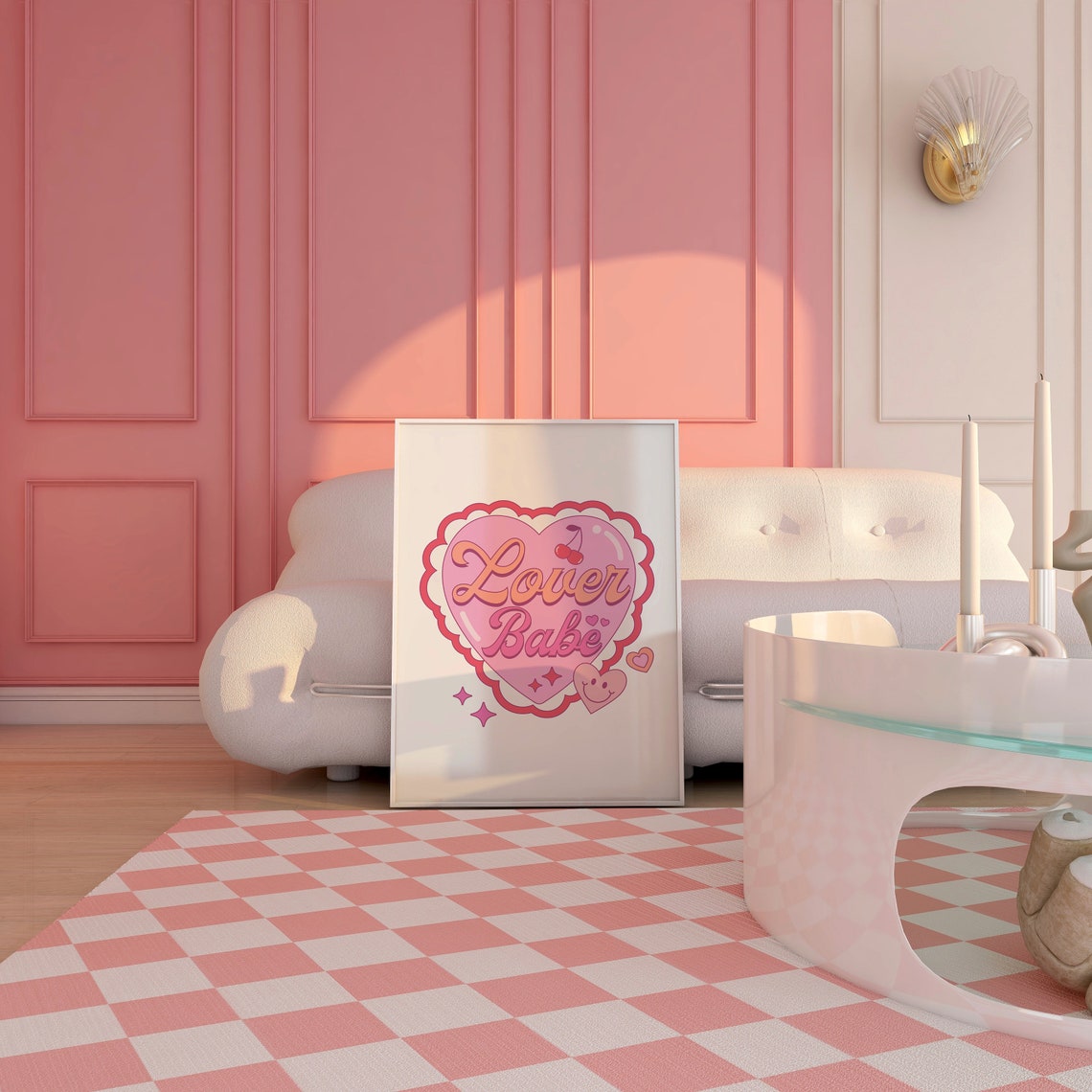 Lover Babe Pink Scalloped Heart With Cherry Valentine Poster - Image 4