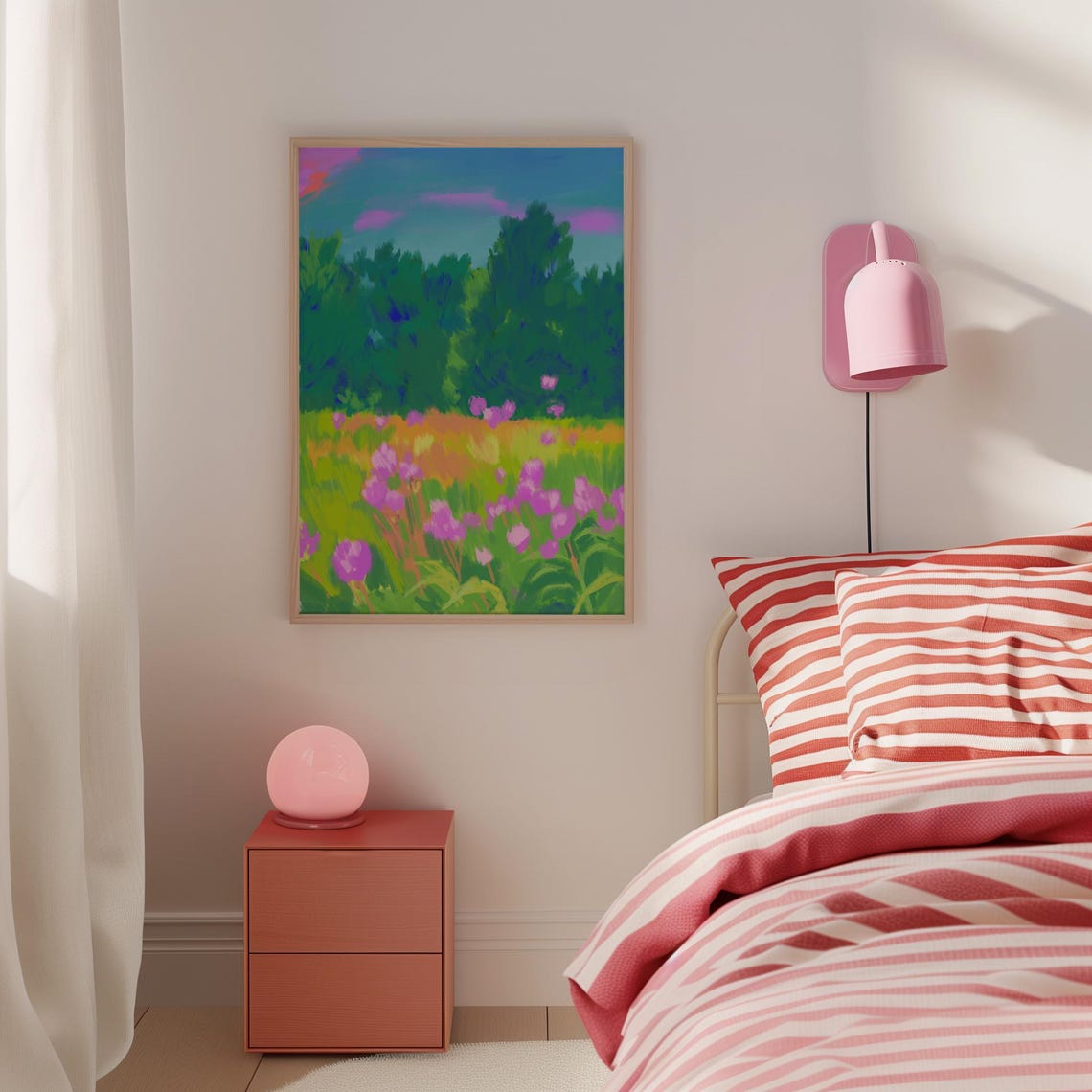 Bright Wildflower Meadow Teal Forest Abstract Floral Art Poster - Image 5