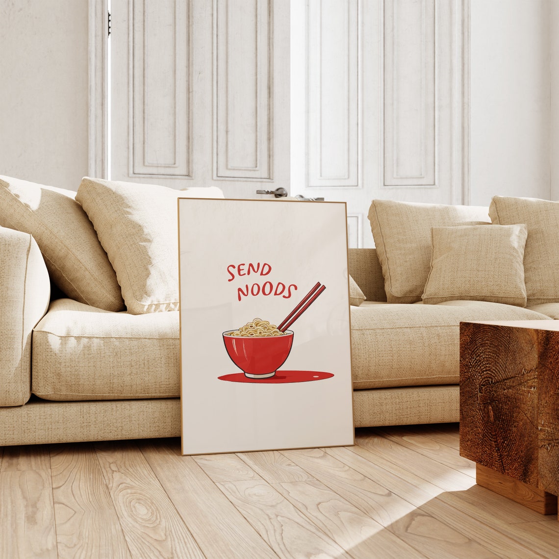 Send Noods Red Ramen Bowl Funny Kitchen Illustration Quote Poster - Image 2