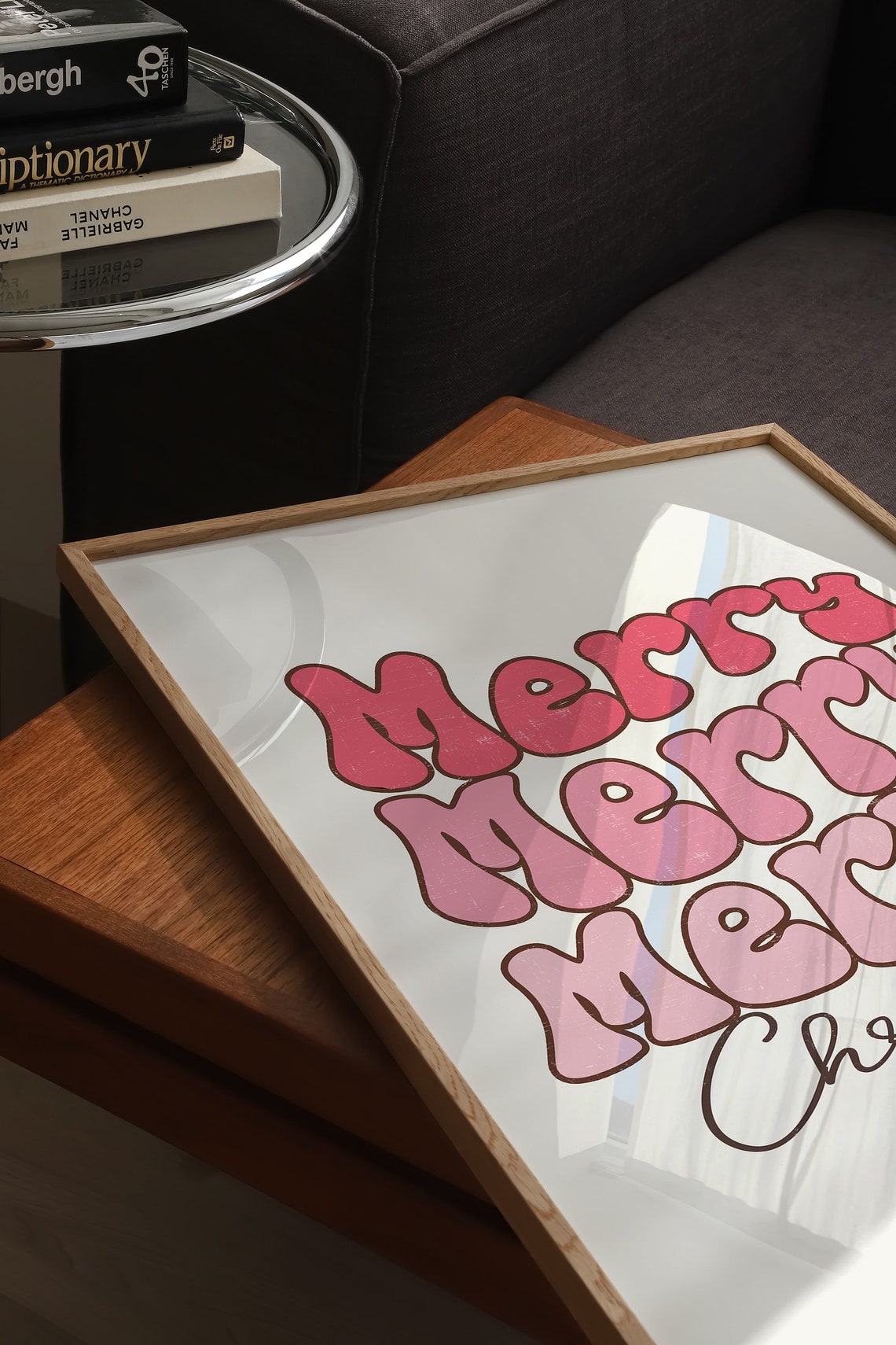 Merry Merry Merry Christmas Pink Groovy Bubble Typography Poster - Image 5