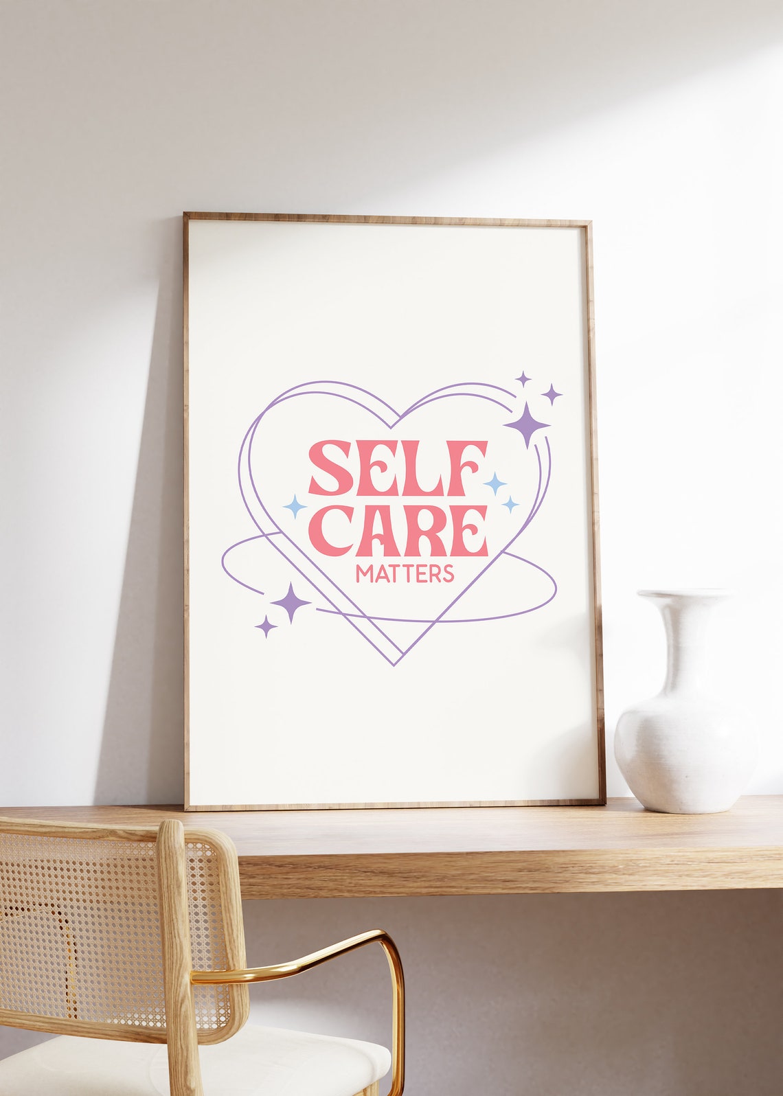 Self Care Matters Retro Heart Sparkle Self Love Quote Poster - Image 5