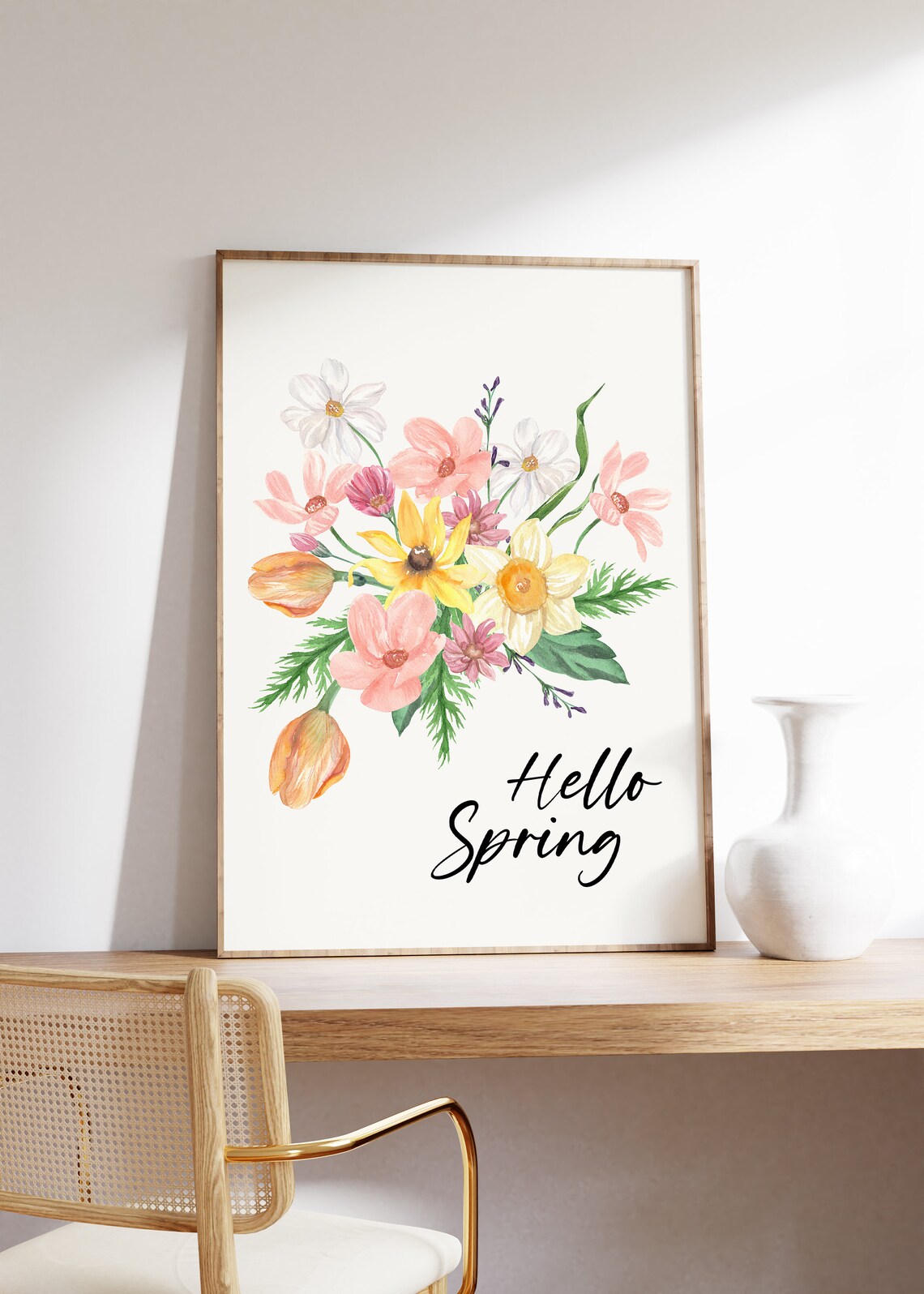 Hello Spring Watercolor Flowers Art Print - Image 4