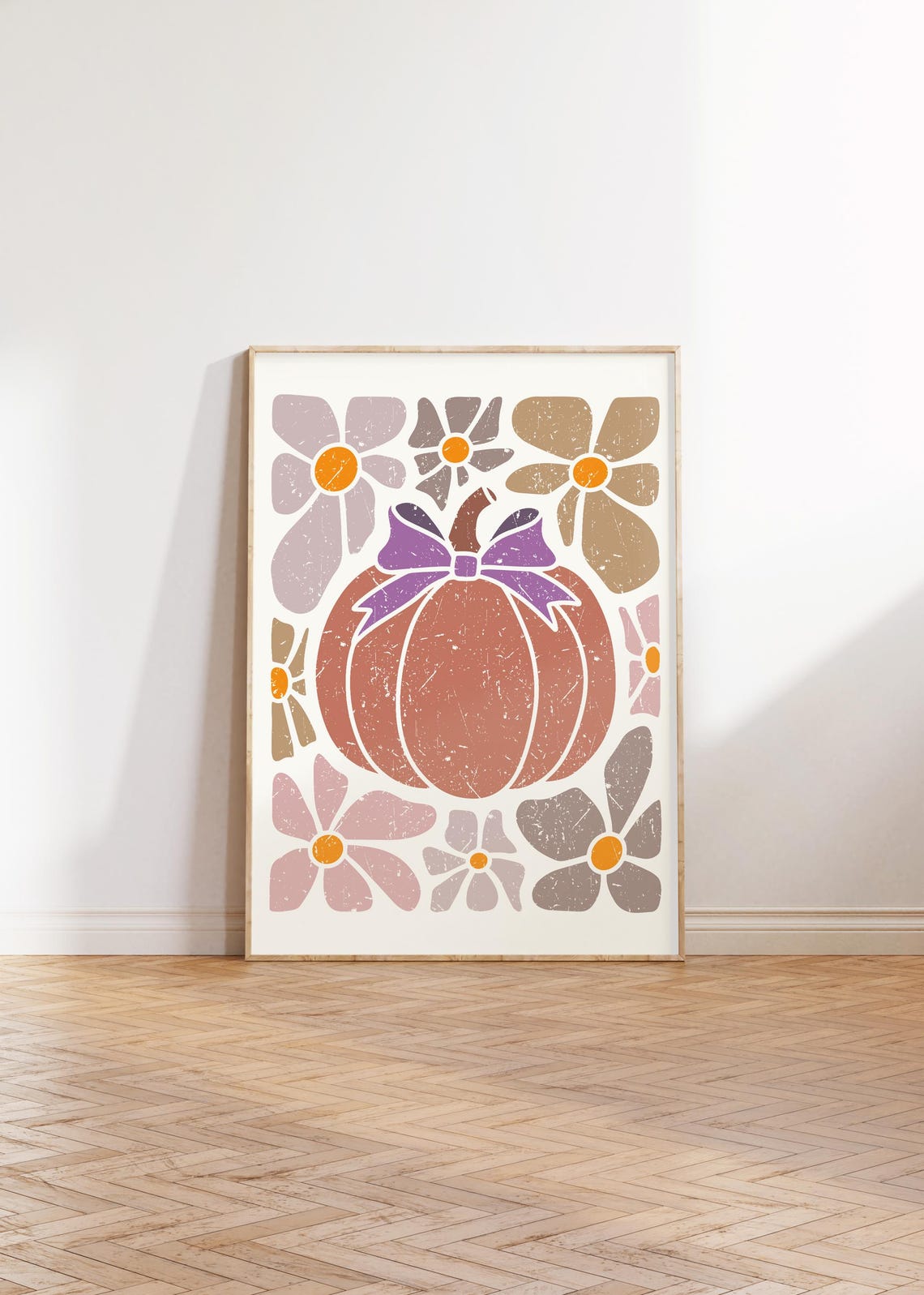 Boho Pumpkin Purple Bow Retro Floral Fall Autumn Decor Poster - Image 5