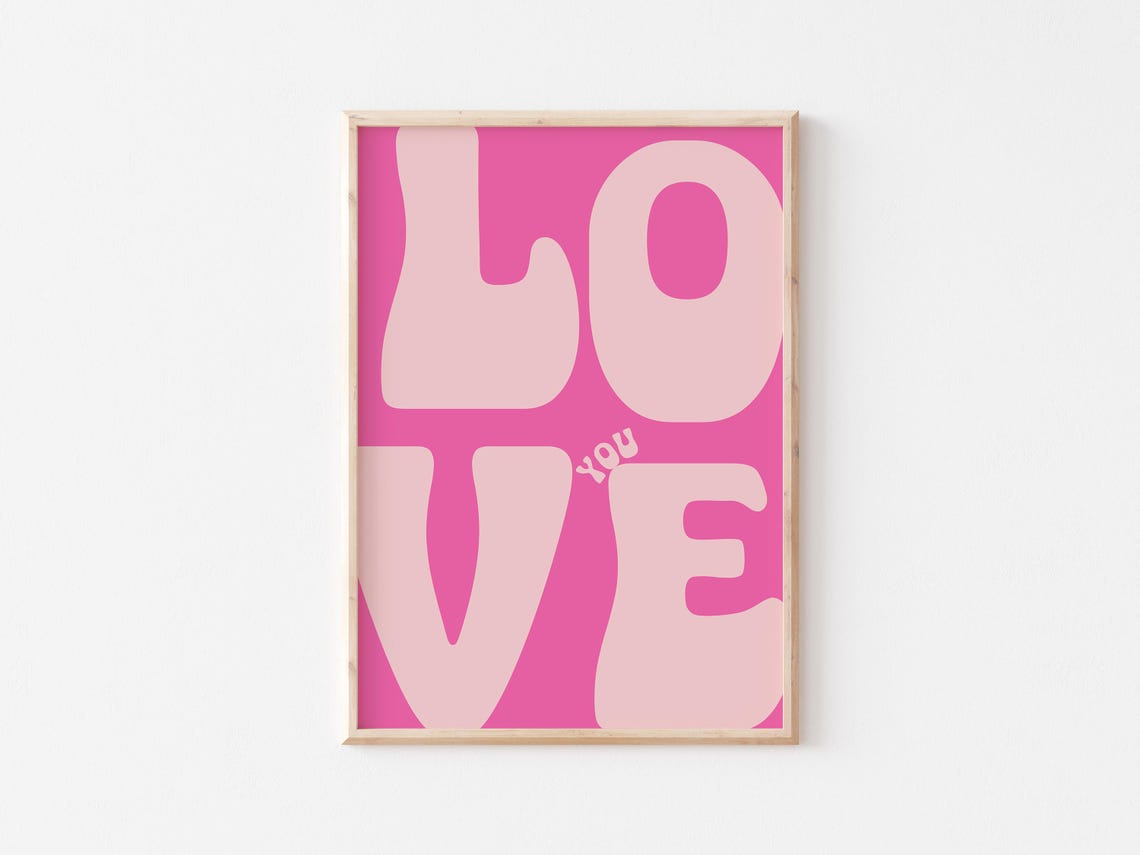 Love You Bold Pink Retro Typography Affirmation Statement Poster - Image 2
