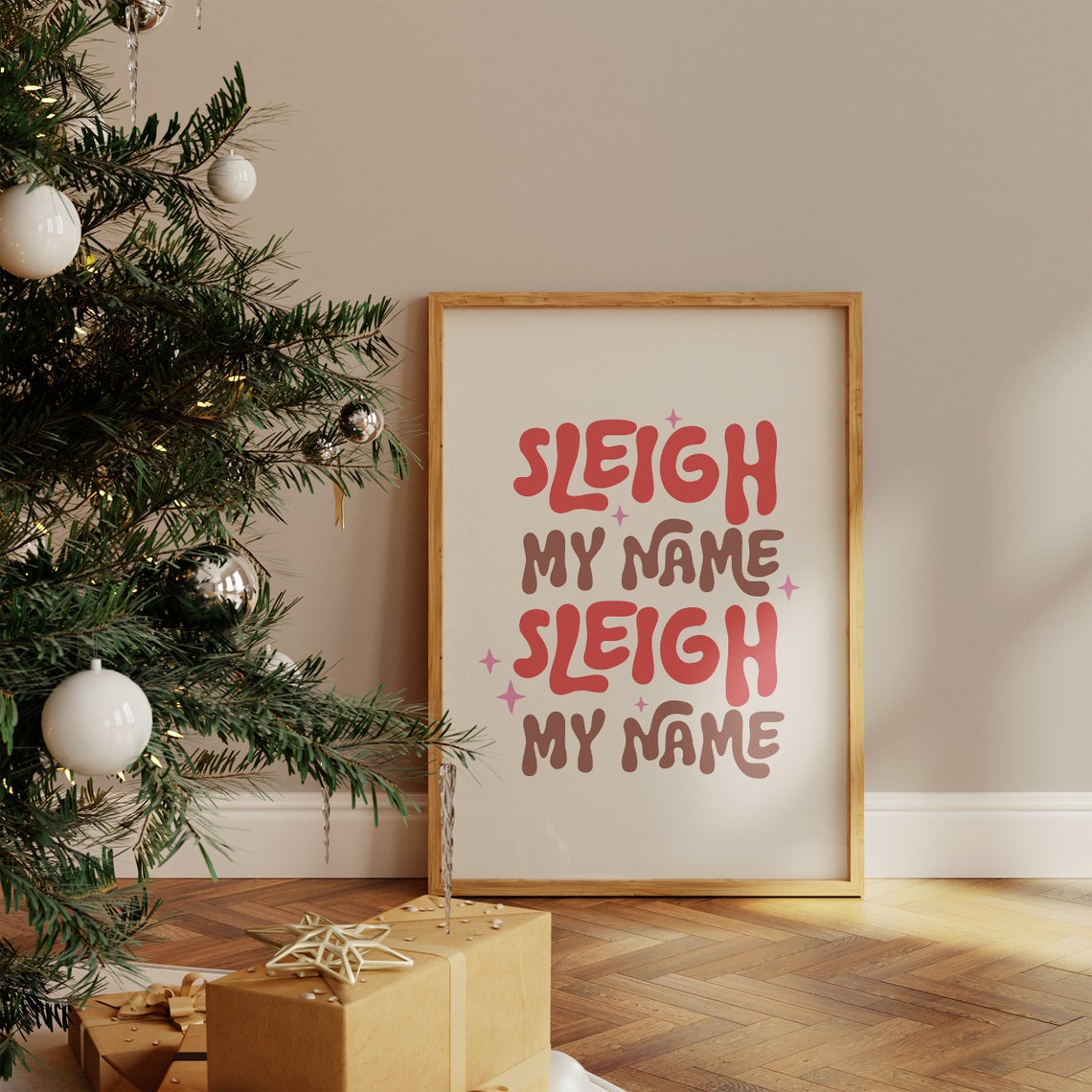 Sleigh My Name Retro Stacked Typography Funny Christmas Quote Print - Image 4
