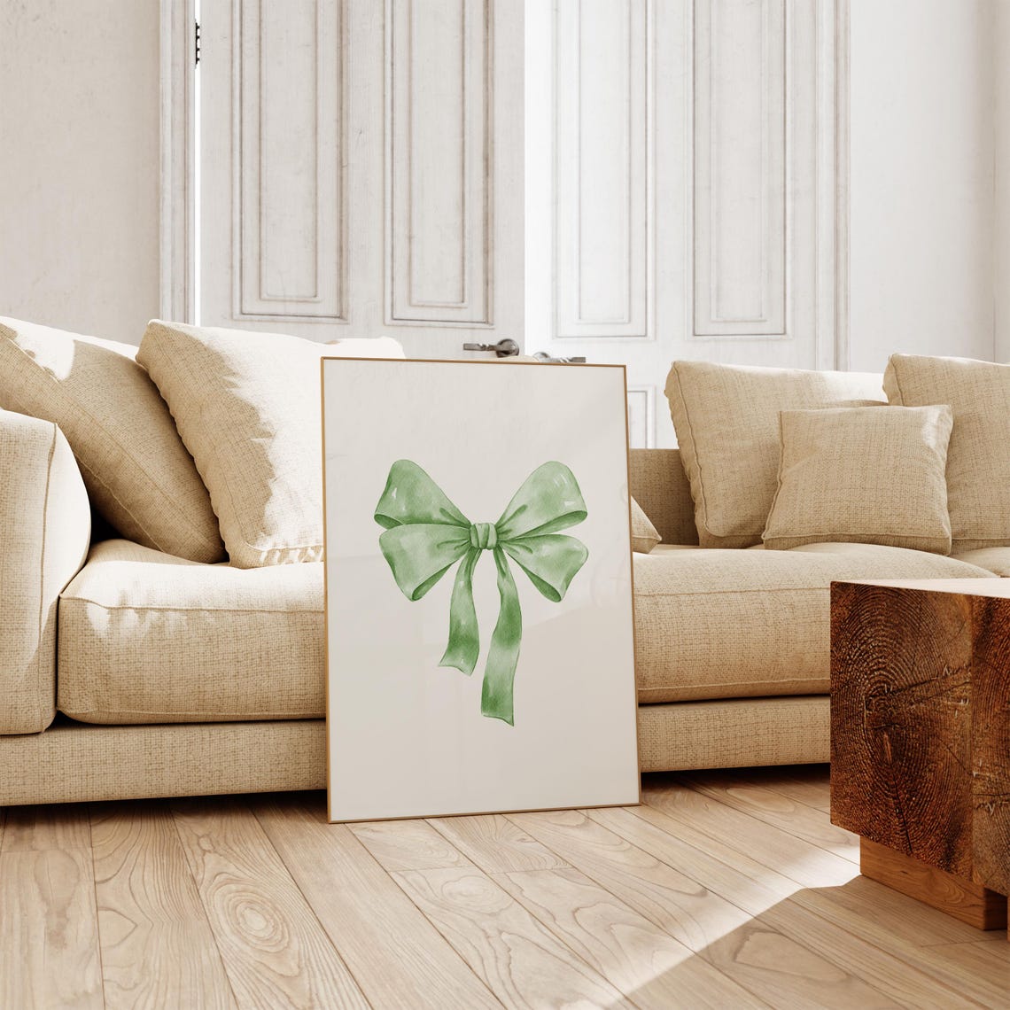Sage Green Watercolor Bow Classic Ribbon Coquette Room Decor Print - Image 4