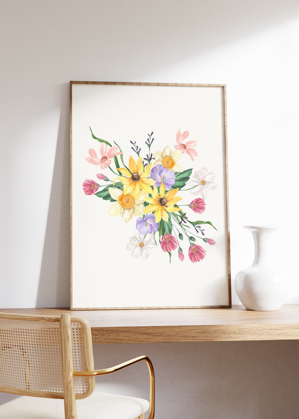 Yellow Daffodils and Wildflower Bouquet Watercolor Spring Poster - Image 4