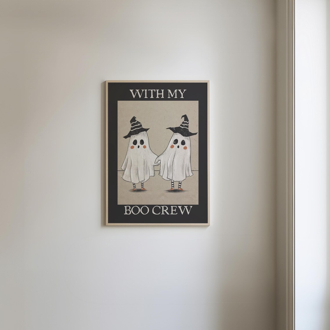With My Boo Crew Two Ghosts in Witch Hats Cute Vintage Halloween Poster - Image 4