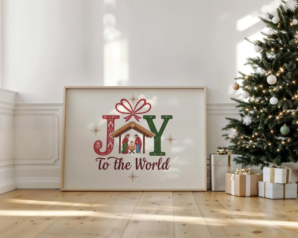 Joy To The World Nativity Scene Vintage Vertical Christmas Poster - Image 2