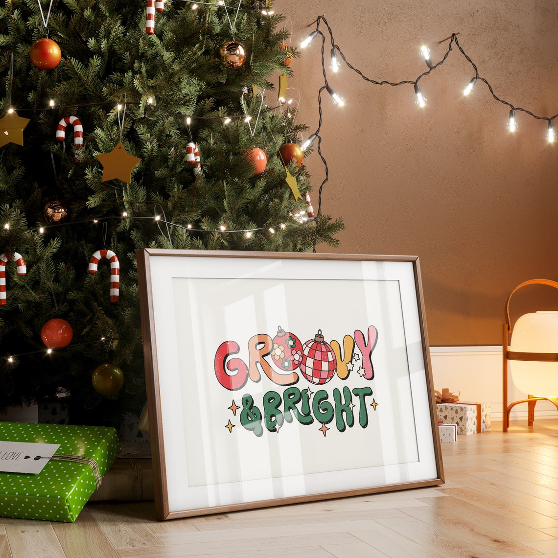 Groovy and Bright Retro Christmas Ornament Bubble Letters Poster - Image 3
