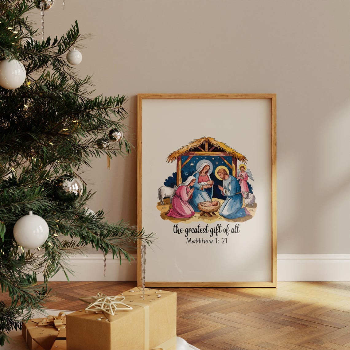 The Greatest Gift Of All Nativity Scene Matthew 1 21 Christmas Poster - Image 4