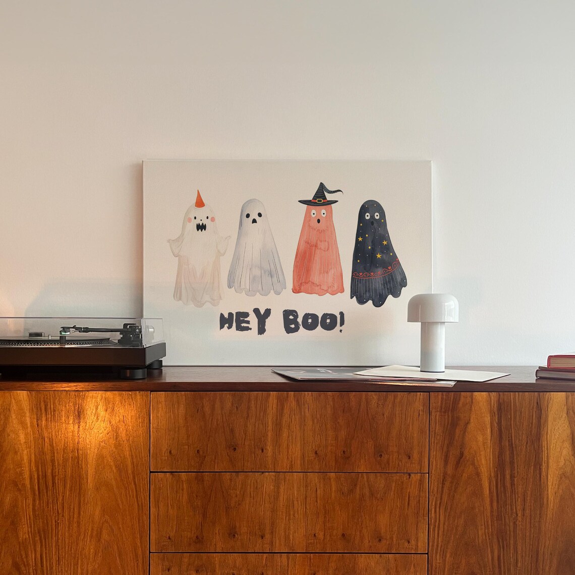 Hey Boo Four Watercolor Ghosts In Costumes Cute Halloween Poster - Image 5