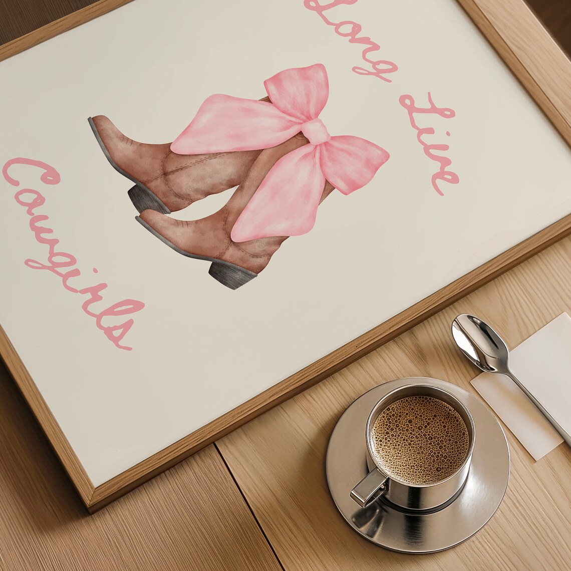Long Live Cowgirls Pink Bow Cowboy Boots Western Watercolor Poster - Image 3