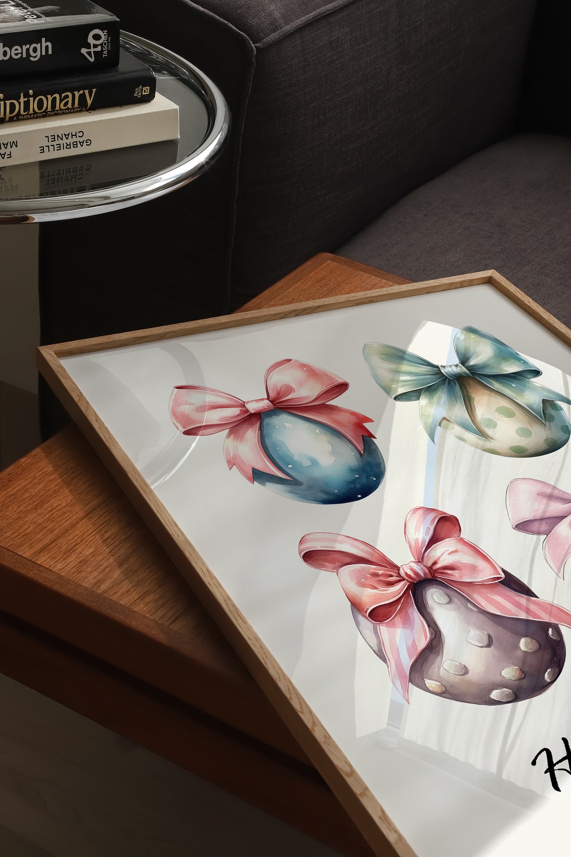 Happy Easter Watercolor Eggs With Satin Bows Coquette Poster - Image 3