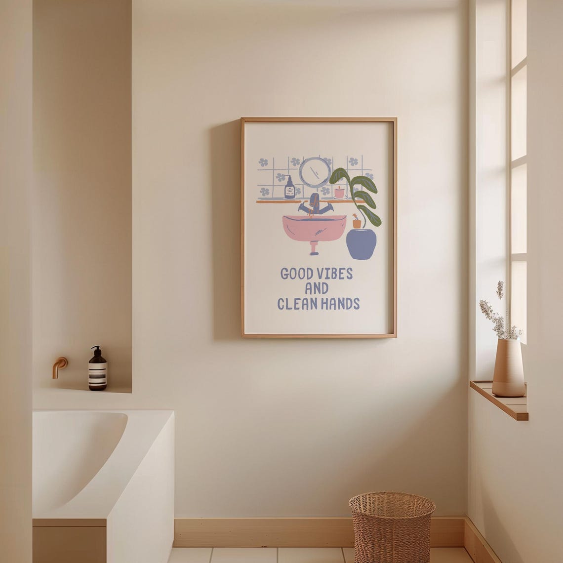 Good Vibes And Clean Hands Pastel Bathroom Sink Quote Poster - Image 3