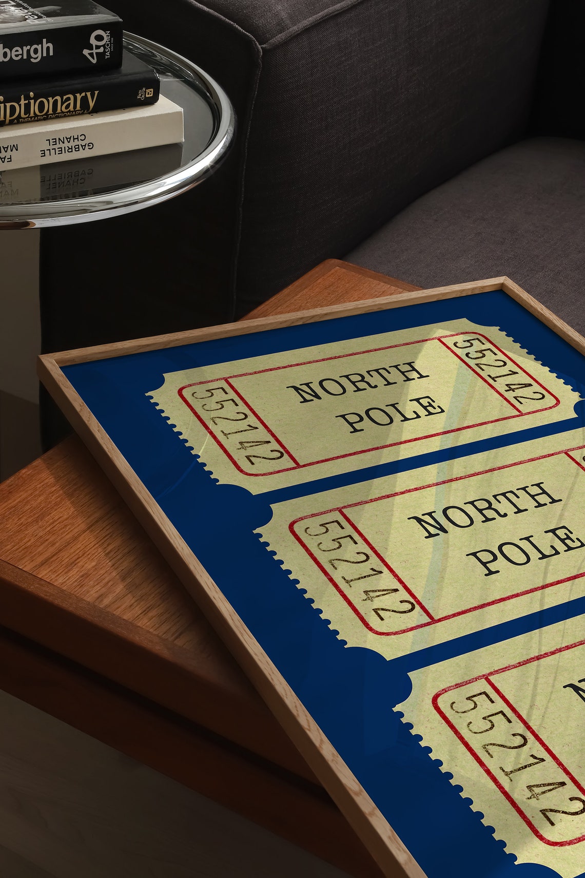 Vintage North Pole Ticket Stubs On Deep Navy Blue Holiday Poster - Image 4