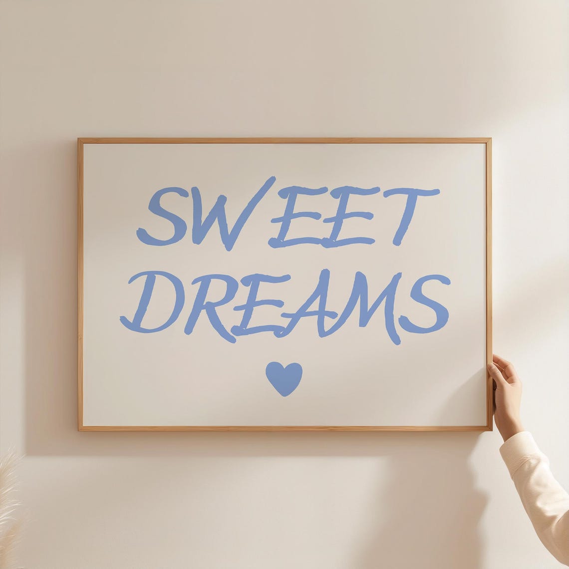 Sweet Dreams Blue Handwritten Heart Above Bed Bedroom Poster