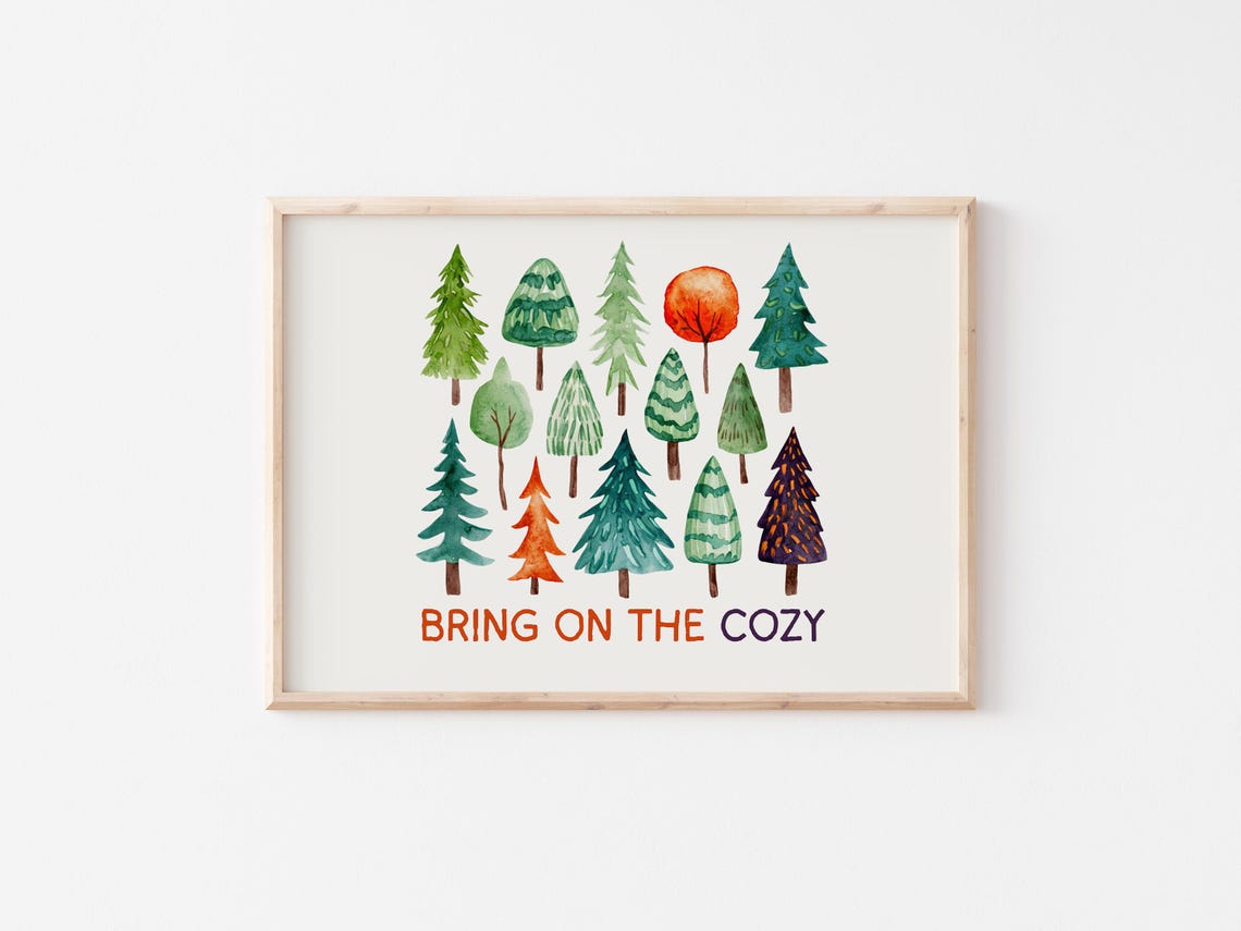 Bring on the Cozy Watercolor Pine Trees Winter Forest Poster - Image 2