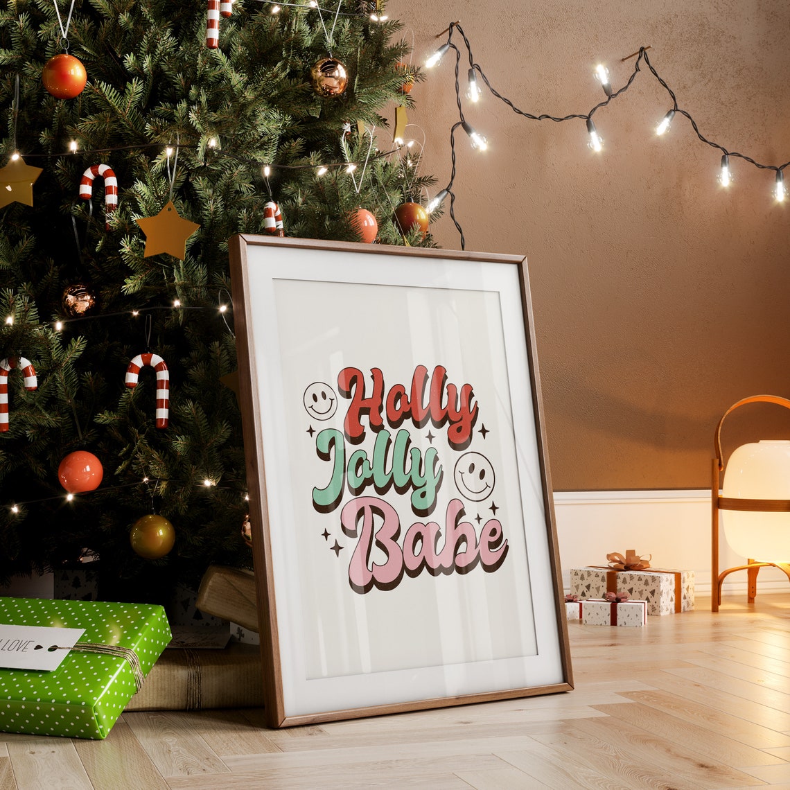 Holly Jolly Babe Retro Bubble Letters Smiley Faces Fun Poster - Image 2