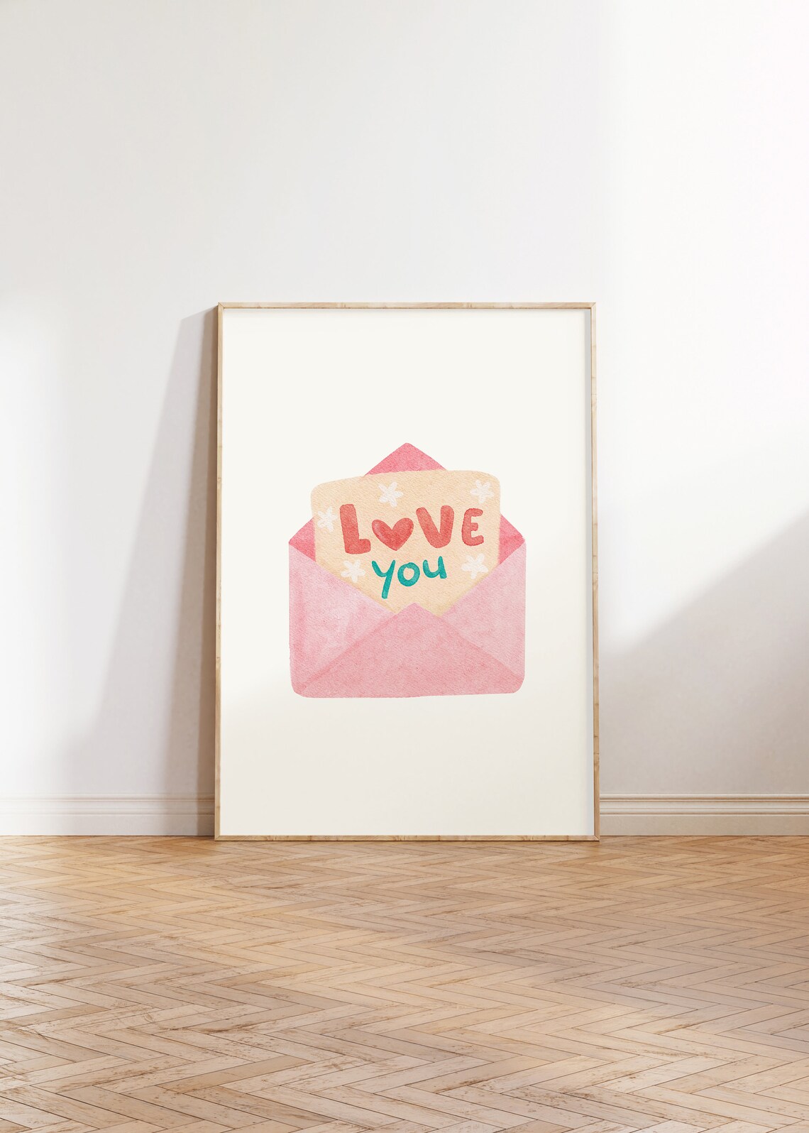 Love You Pink Envelope Watercolor Card Valentine's Day Art Print - Image 2
