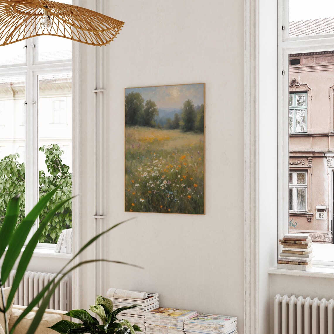 Moody Wildflower Field Vintage Oil Painting Neutral Cottagecore Poster - Image 2