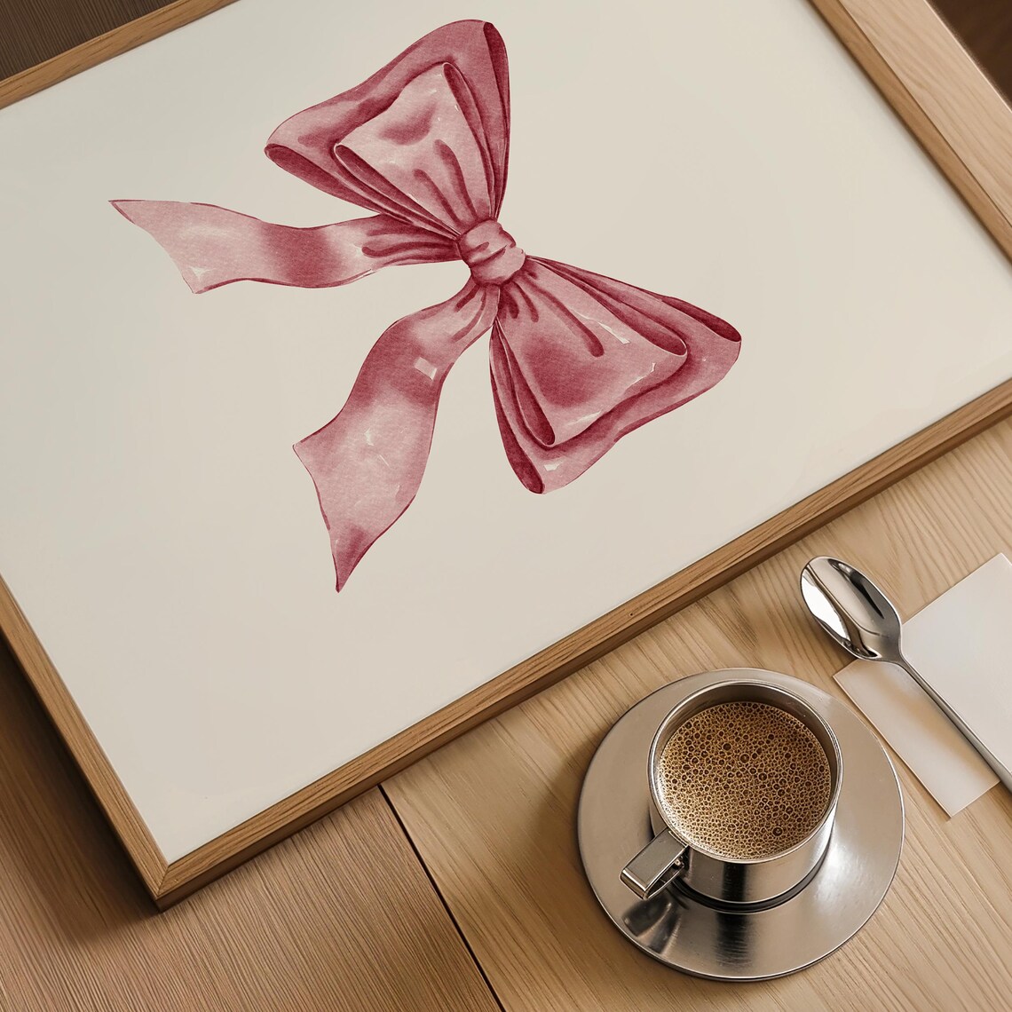 Dusty Rose Watercolor Bow Soft Pink Ribbon Balletcore Bedroom Print - Image 5