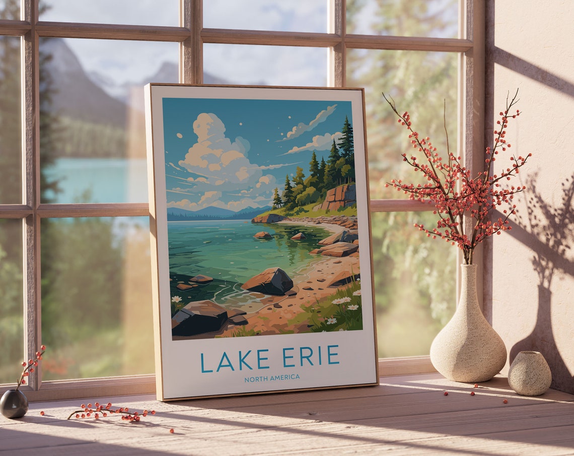 Lake Erie Poster Lake Erie Print Lake Erie Art Bedroom Decor Lake Erie Gifts Ideas North America Wall Art Decor 007 - Image 2