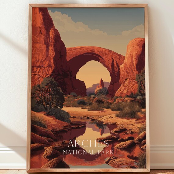 Arches National Park Utah Vintage Travel Poster Red Rock Arch Sunset Art