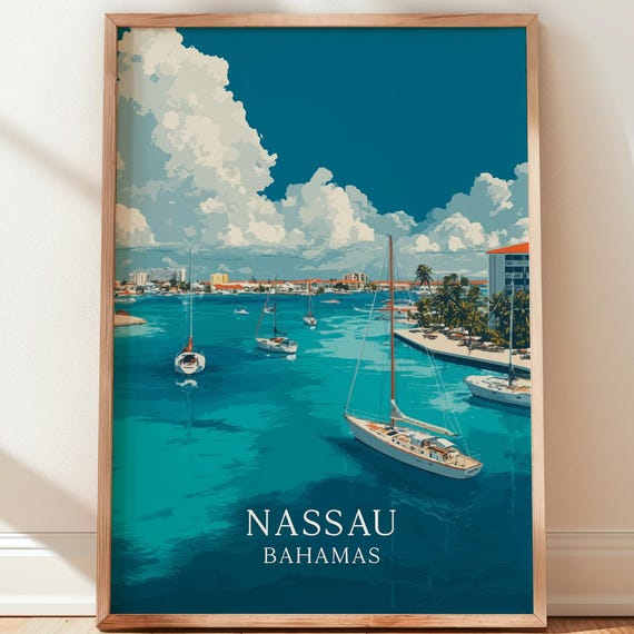Nassau Bahamas Travel Poster Caribbean Beach Wall Art Print