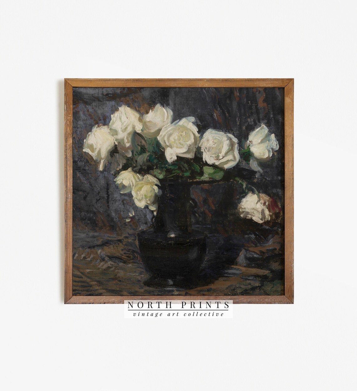 Dark Moody Roses Vintage Square Flower Art Print - Image 3